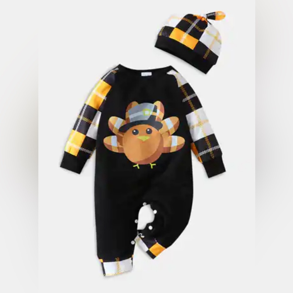 Plaid Turkey Kids Footie with Hat
